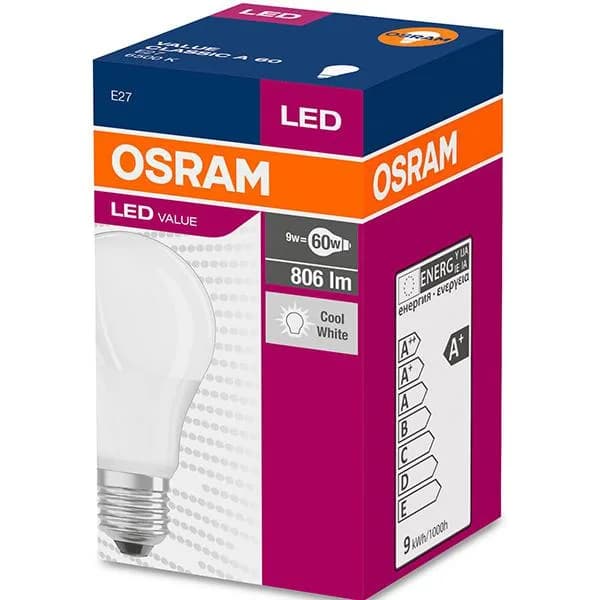 Bec LED Osram Value Classic A, E27, 8.5W (60W), 806 lm,luminarece(6500K) — miniatură