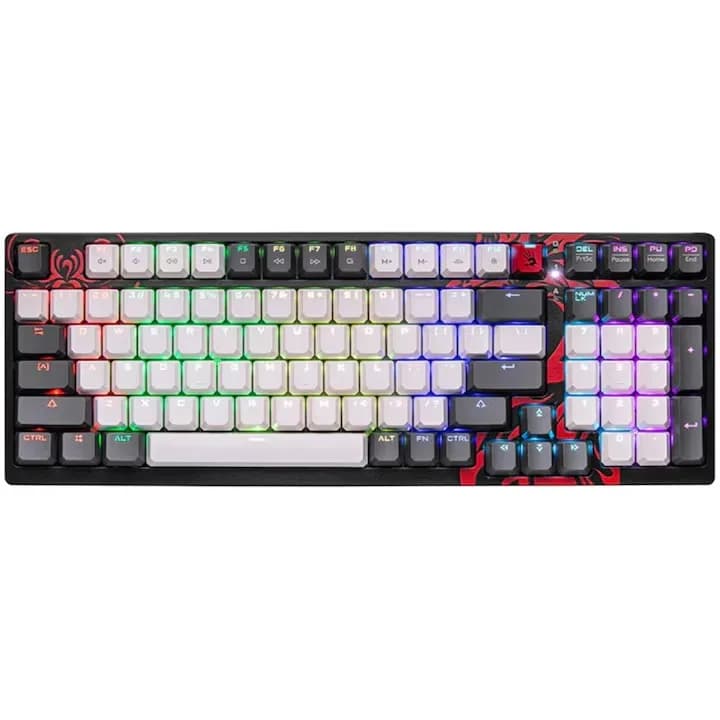 TASTATURA A4TECH - gaming, "Bloody co-branded Naraka", cu fir 1.8m, 106 taste, multimedia, iluminare, USB, negru, "S98"