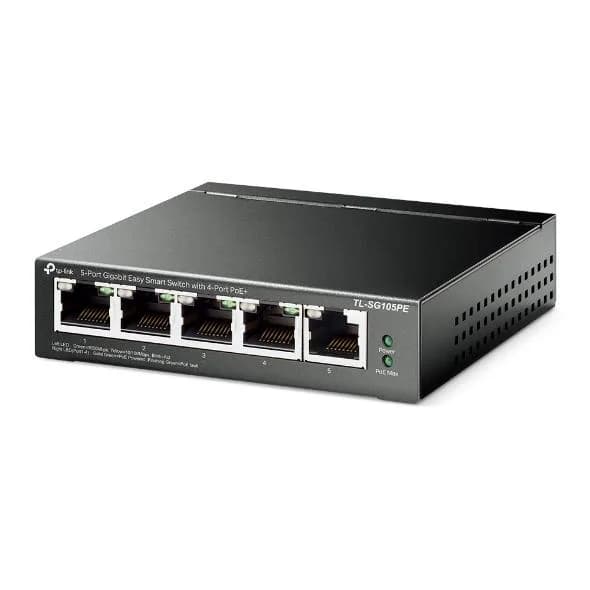 "5-Port Gigabit Easy Smart Switch with 4-Port PoE+ PORT: 4× Gigabit PoE+ Ports, 1× Gigabit Non-PoE Ports SPEC: 802.3at/af, 65 W PoE Power, Desktop Steel Case FEATURE: PoE Auto Recovery, MTU/Port/Tag-based VLAN, QoS, IGMP Snooping, Web/Utility Management, Plug and Play" — miniatură