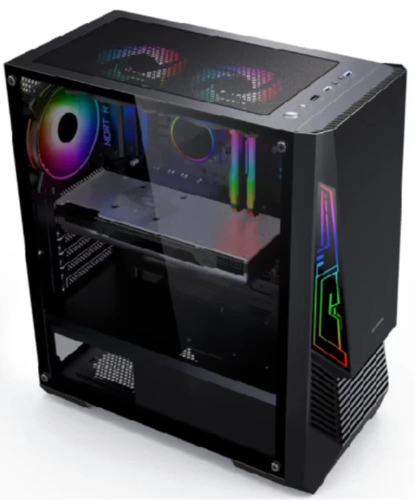 Carcasa gaming Serioux Rogue, tip middle tower, mesh si banda ARGB, Capac superior cu filtru magnetic de praf, panoul lateral: sticla securizata, sasiu: SPCC 0.6T, USB2.0x2+HD Audio, USB 3.0 x1, porturi rezervate pentru ventilator:, față: 1 ventilator RGB fix de 120mm(inclus), suportă cooler pe — miniatură