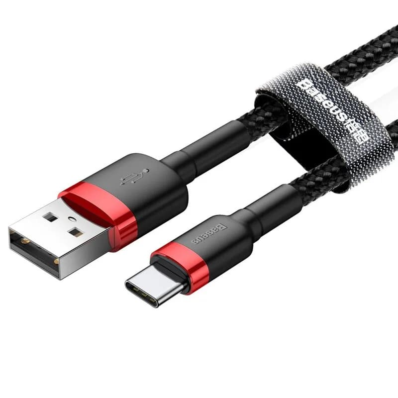 CABLU alimentare si date Baseus Cafule, Fast Charging Data Cable pt. smartphone, USB la USB Type-C 2A, 3m, rosu+negru "CATKLF-U91" - 6953156296350 — miniatură
