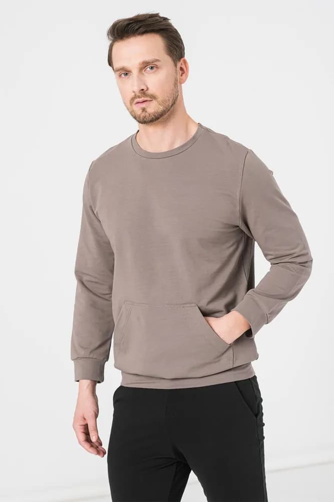 BLUZA COTON CASUAL BARBATI TAUPE-XXL — miniatură