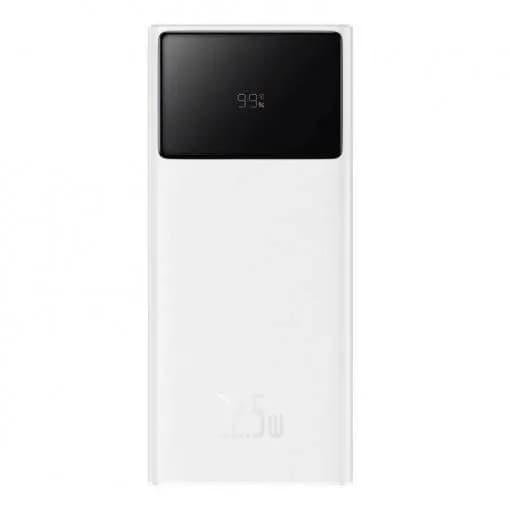 Baterie externa Baseus Star-Lord, capacitate 30.000 mAh, 2 porturi iesire USB 2.0, 1 port USB-C, voltaj iesire 9 V, amperaj 3 A, functii display digital pentru nivel baterie, alb — miniatură