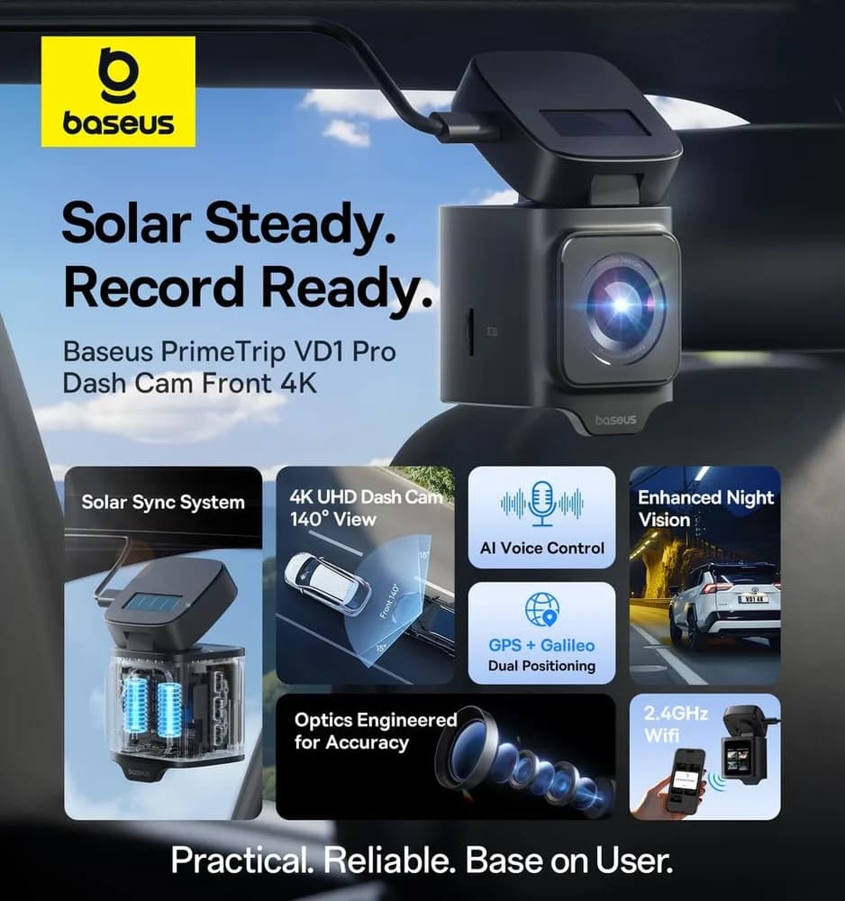 CAMERA DASHCAM Baseus PrimeTrip VD1 Pro, 4K 1080P, acumulator integrat Incarcare solara, unghi pana la 170 grade, negru "C0119804" - 6942521200252 — miniatură