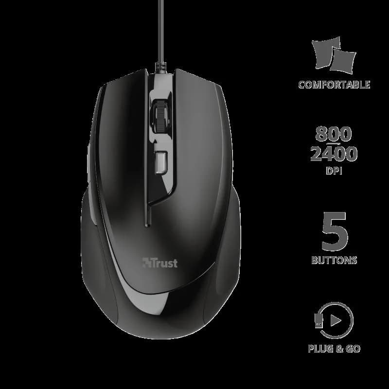 Mouse Trust Voca Comfort Mouse, 2400 dpi, negru — miniatură