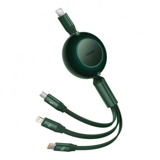 CABLU alimentare si date Baseus Bright Mirror 2 One-for-three Retractable, pt smartphone,USB Type-C la Micro-USB+Lightning + USB Type-C 100W, 1.1m, verde "CAMJ010206" - 6932172609160 — miniatură