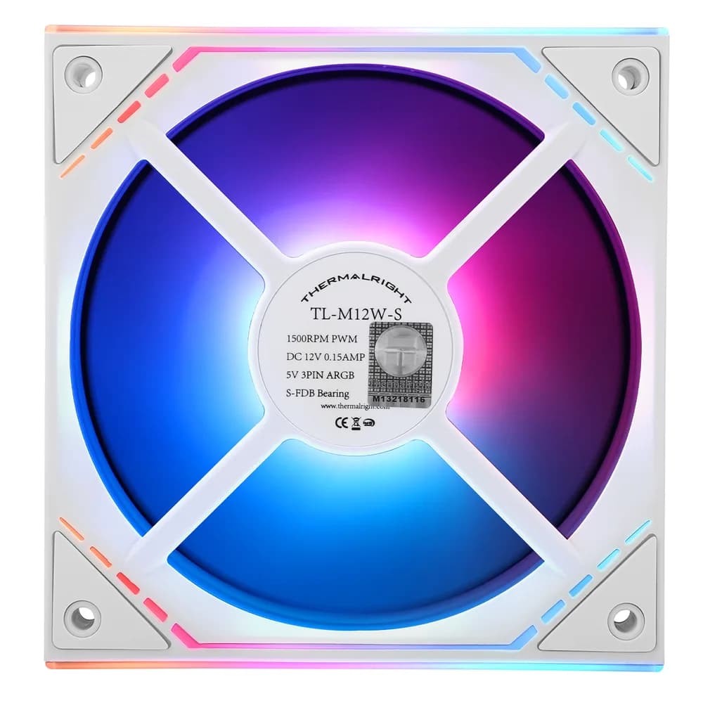 Ventilator Thermalright, 120mm, 1500 RPM, S-FDB Bearing, 47.6 CFM, LED ARGB, 4pin PWM, alb, "TL-M12W-S" — miniatură