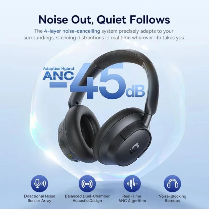 CASTI Baseus Bowie Bass BH1 NC Wireless Noise Cancelling, over ear, 40mm Dynamic Drivers, autonomie 80 ore, microfon pe casca, conectare prin Bluetooth 6.0, negru "A0203703" - 6932172696993 — miniatură