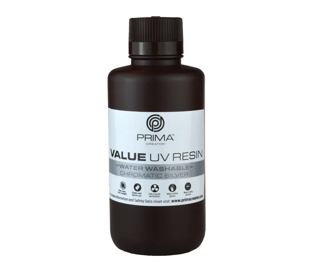 Rășină 3D PrimaCreator Value Water Washable UV – 500 g – Chromatic Silver — miniatură