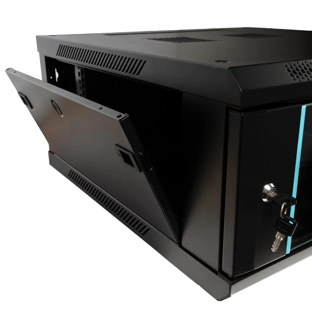 CABINET 19″ SPACER 4U 600x600mm, fixare pe perete, Flatpack (dezasamblat), Black, usa sticla cu blocare, panouri detasabile, otel 1.5mm, sarcina maxima 60Kg — miniatură
