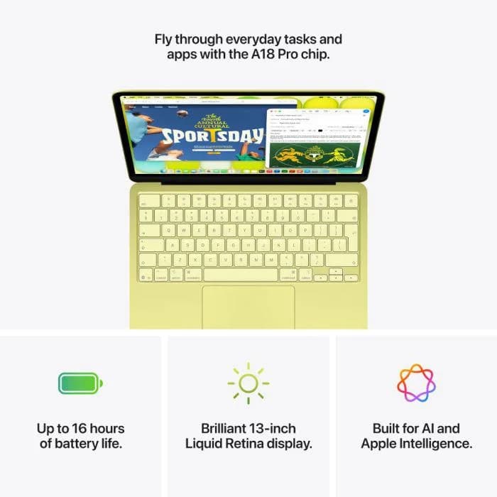 MacBook Neo 13" Retina/Apple A18 Pro (CPU 6-core, GPU 5-core, NeuralEngine16-core)/8GB/256GB - Citrus - INT KB (No Adapter) - 2026 — miniatură