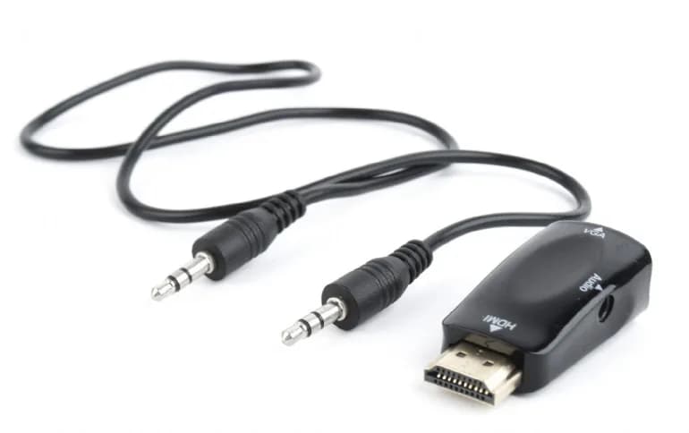 ADAPTOR video GEMBIRD, splitter HDMI (T) la VGA (M) + Jack 3.5mm (T), rezolutie maxima Full HD (1920 x 1080) la 60Hz, cablu audio 3.5 mm jack, black, "A-HDMI-VGA-02"