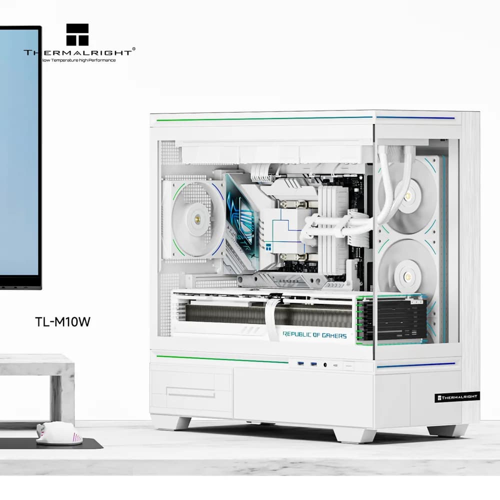 CARCASA Thermalright "TL-M10", mid tower, sticla securizata, fara PSU, max 9xfan, H max cooler 185mm, USB-C, 2x USB 3.0, alb, "TL-M10 White" — miniatură