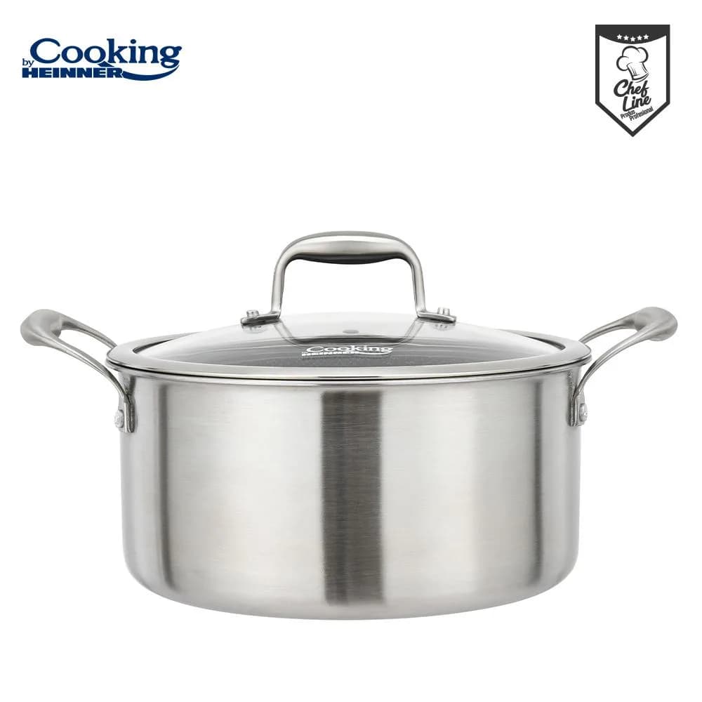 SEMIOALA INOX+CAPAC STICLA IN 3 STRATURI 28x13 CM, 7 L, TITANIUM3, COOKING BY HEINNER — miniatură