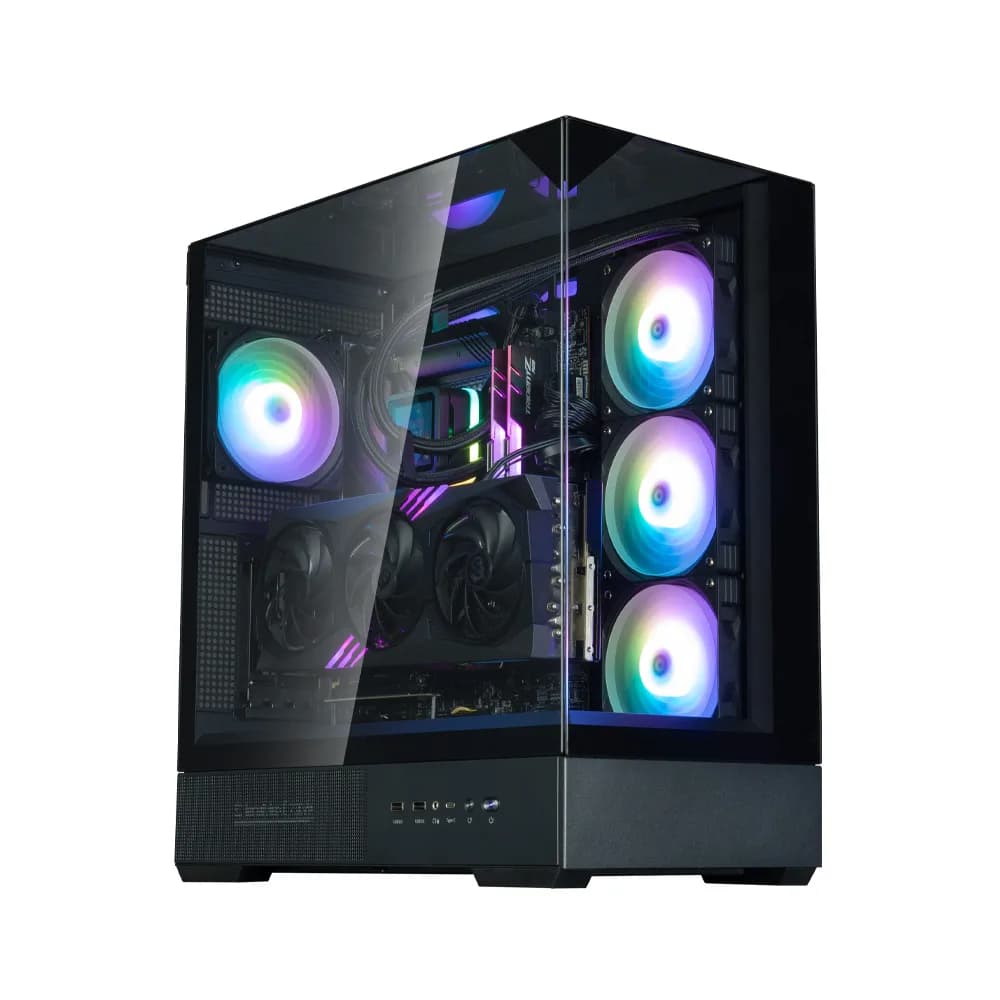 CARCASA Zalman "P40 Prism Plus", middle tower, gaming, fara sursa, suporta 9xfan, 4xfan inclus, PSU shroud, afisaj electronic, USB Type-C x 1, USB 3.1 gen1 x 2, audio+mic, 7 sloturi expansiune, negru, "P40 Prism Plus Black" — miniatură