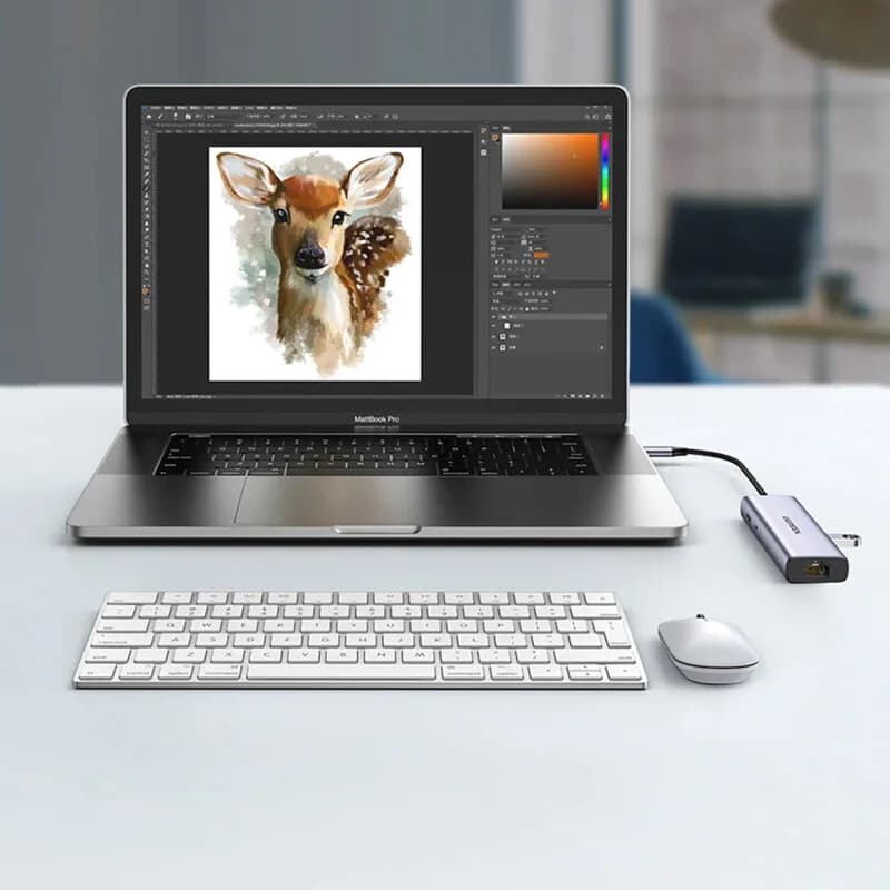 DOCKING Station Ugreen, "CM512" conectare PC USB Type-C, USB 3.0 x 2| RJ-45 Gigabit x 1|HDMI 4K x 1 la 30Hz|USB-C x 1 PD 100W, aluminiu, gri "90568" - 6957303895687 — miniatură
