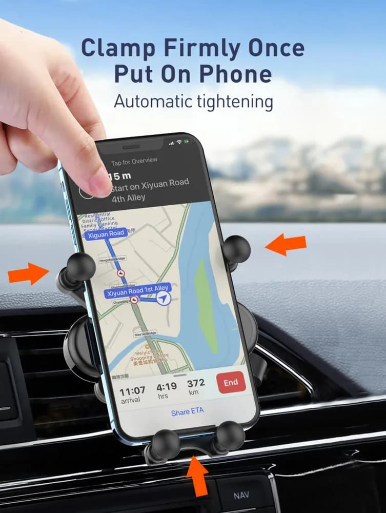 Suport auto telefon Gravity Serioux CH04, Material: ABS, Mod de instalare: tip cataramă, poziție fixă: aerisire, culoare: negru, potrivit pentru: telefon mobil — miniatură