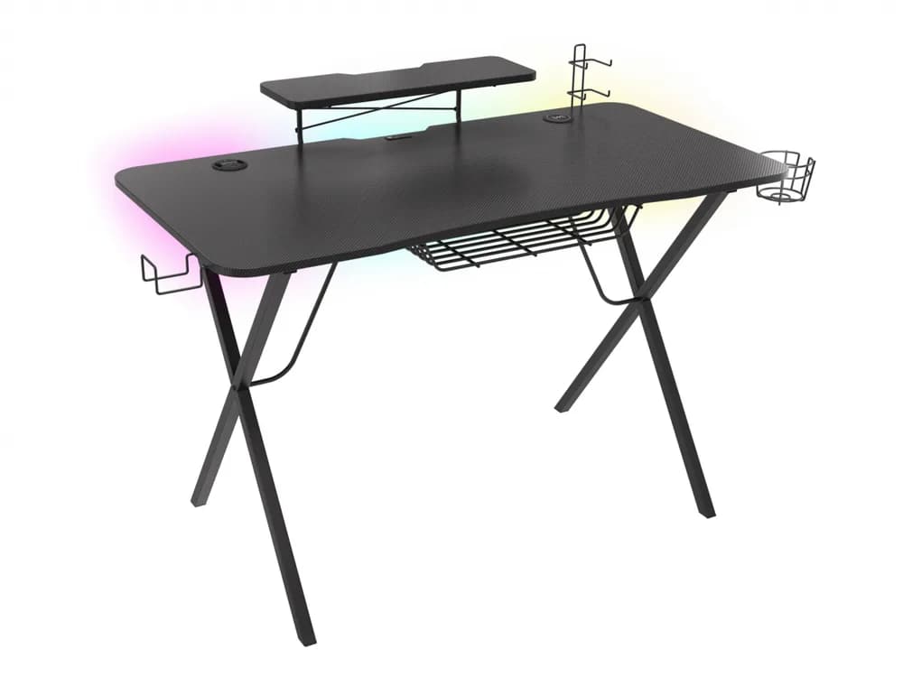 Birou gaming Genesis Holm 300, MDF, suporta pana la 60kg, iluminare RGB, negru — miniatură