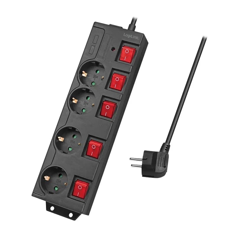 PRELUNGITOR LOGILINK, Schuko x 4, conectare prin Schuko (T), cablu 1.5 m, 16 A, protectie copii, negru, "LPS251"