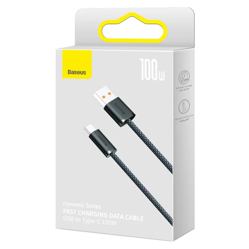 CABLU alimentare si date Baseus, Dynamic Fast Charging Data Cable pt. smartphone, USB (T) la USB Type-C (T), 100W, braided, 1m, gri, "CALD000616" (include TV 0.18lei) - 6932172607432 — miniatură