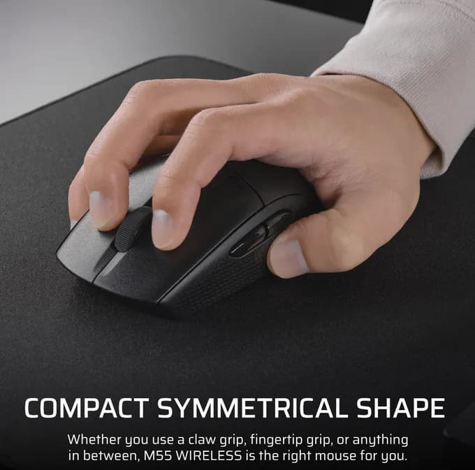 Mouse Gaming Wireless CORSAIR M55, 24000 dpi, Negru — miniatură