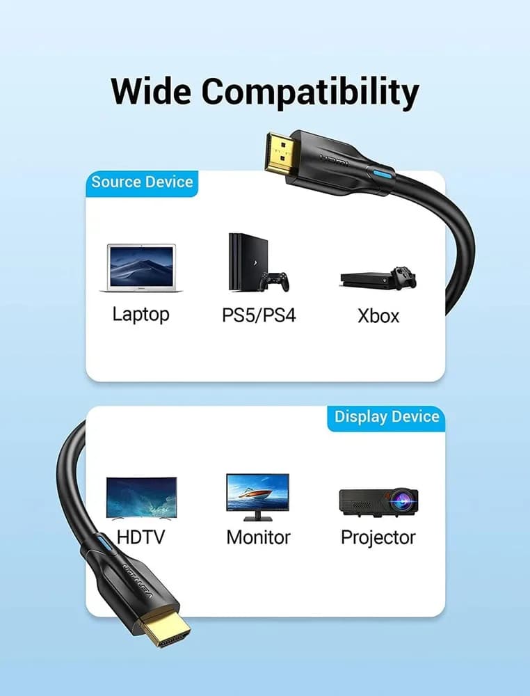 Cablu video Vention, HDMI (T) la HDMI (T), 1m, rezolutie 8K la 60Hz, conectori auriti, negru, "AANBF" - 6922794743489 — miniatură