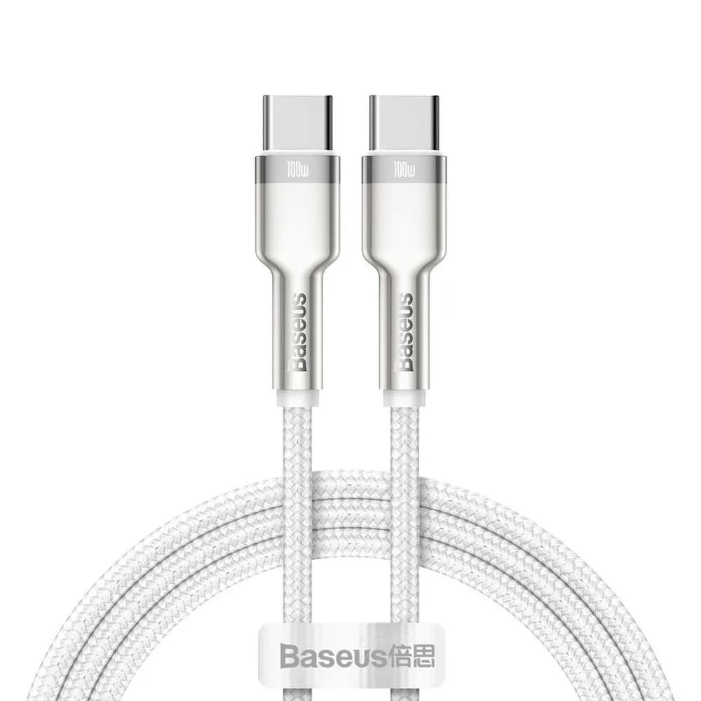 CABLU alimentare si date Baseus Cafule Metal, Fast Charging Data Cable pt. smartphone, USB Type-C la USB Type-C 100W, braided, 1m, alb "CATJK-C02" - 6953156202337