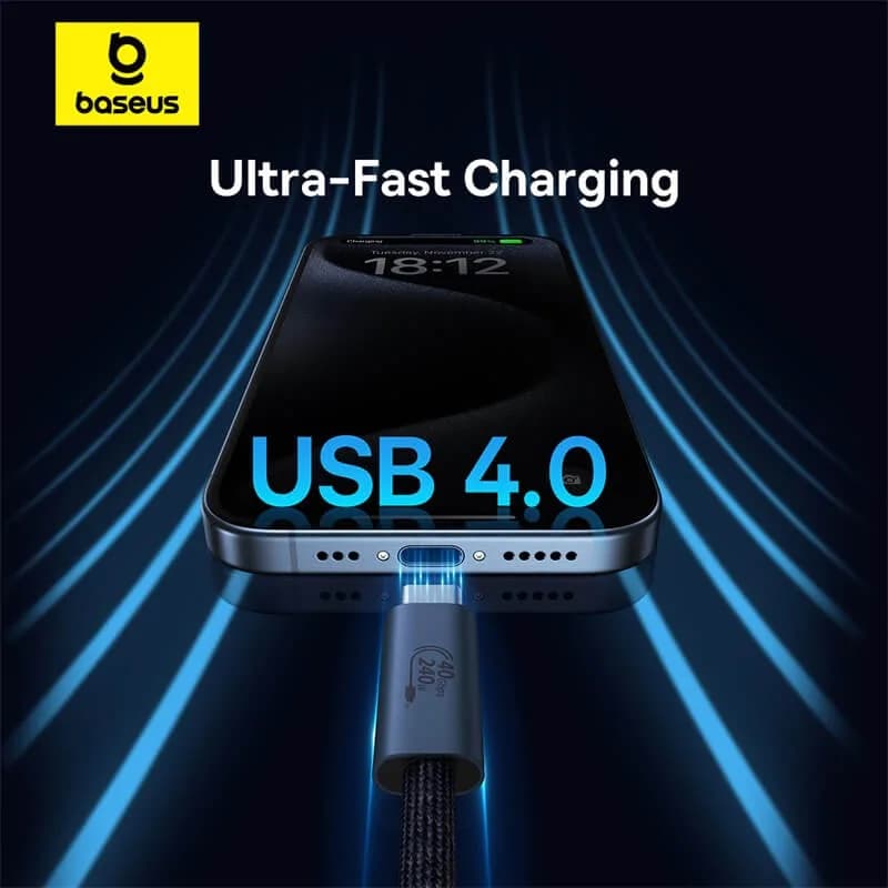 CABLU alimentare si date Baseus Flash Series 2 USB4, Fast Charging Data Cable pt. smartphone, video 8K@60Hz, USB Type-C la USB Type-C 240W, 1m, negru "P10311803111-00" - 6932172648817 — miniatură