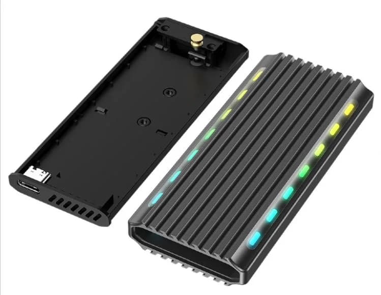 RACK extern GEMBIRD, pt. SSD, M.2, M.2 S-ATA NGFF si M.2 PCIe NVME, interfata PC USB 3.1, RGB LED backlight, aluminiu, argintiu, "EE2280-U3C-03" — miniatură