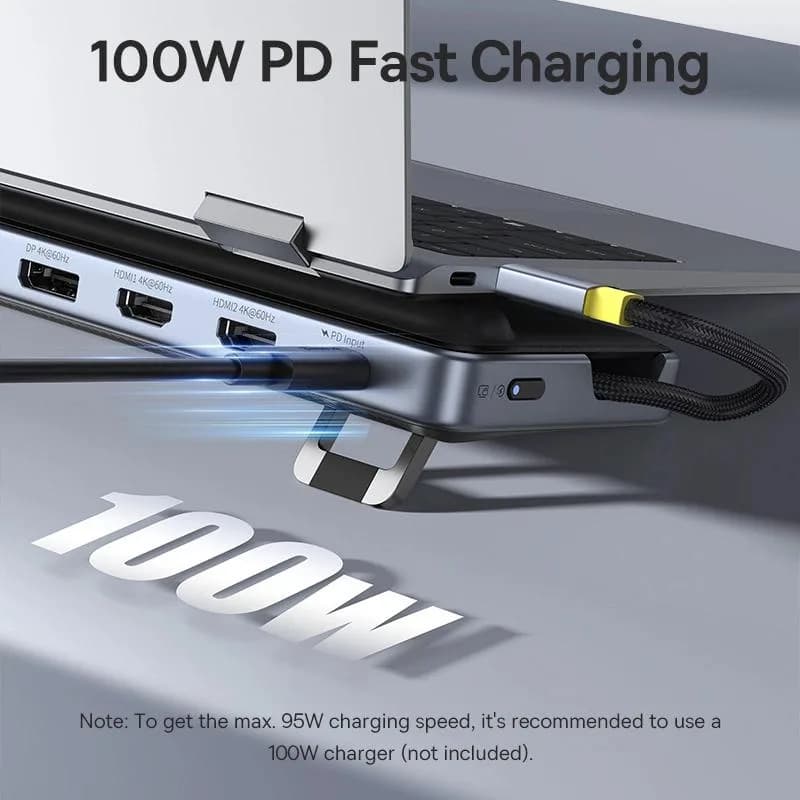 DOCKING Station Baseus EliteJoy EH3 Series 12-in-1, conectare PC USB-C,Type-C to 2xHDMI 4K@60Hz,1xDP4K@60Hz,2xUSB-C(10Gbps),2xUSB-A(5Gbps),1xUSB-A(480Mbps),SD/TF(3.0),RJ45(Gigabit),USB-C(PD), gri "B0114200" - 6932172692278 — miniatură
