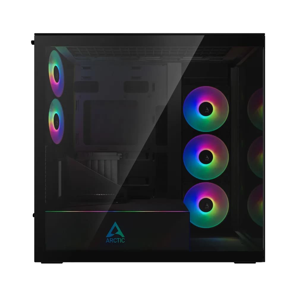 CARCASA Arctic "Xtender Mirror BK VG", mid tower, max 8xfan, 3xP14 ProR ARGB si 2xP12Pro ARGB instalate, PSU shroud 24 LED ARGB, USB-C x 1, USB 3.2 x 2, audio+mic, 7 sloturi expans, negru, "ACPCC00019A" — miniatură