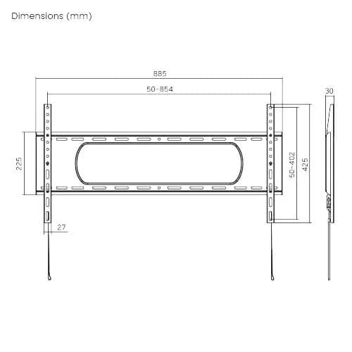Suport TV de perete Serioux TV73-48F, compatibilitate dimensiune ecran: 43"-90", compatibilitate VESA:50x50, 75x75, 100x100, 100x150, 150x100, 100x200, 200x100, 150x150, 200x200, 200x300, 300x200, 200x400, 400x200, 300x300, 300x400, 400x300, 600x200, 400x400, 600x300, 600x400, 700x400, 800x400 — miniatură