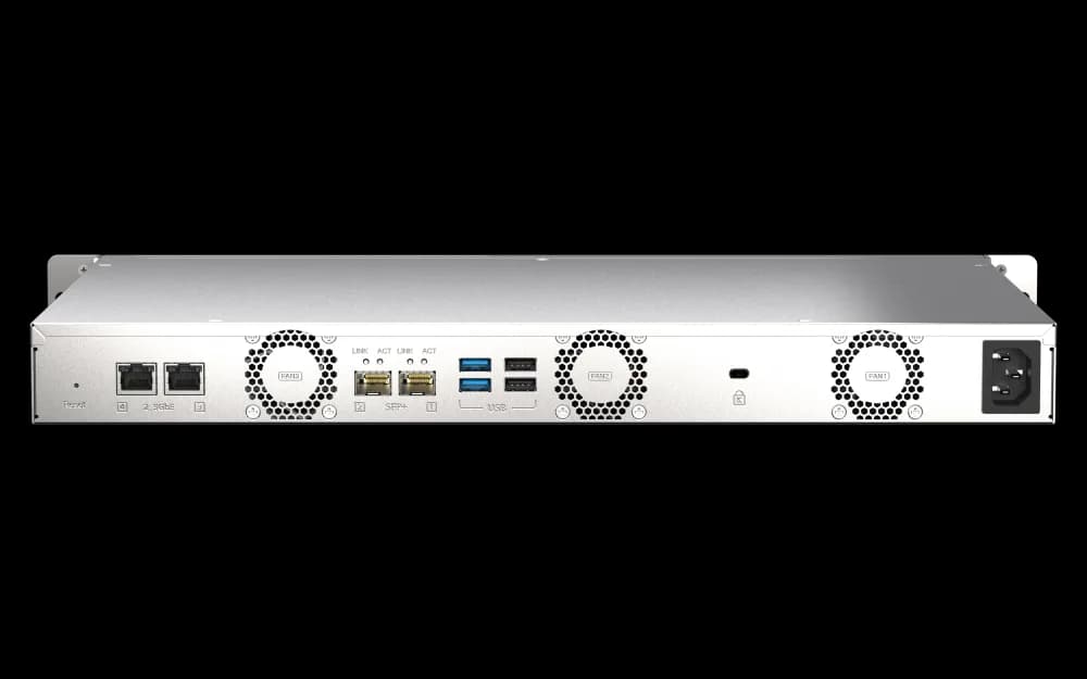 NAS QNAP 435XeU 4-Bay, CPU Marvell 64-bit Octeon TX2 CN9130 / CN9131 quad-core 2.2 GHz, RAM 4GB DDR4 SODIMM (1 slot, max. 32GB), HDD 4 x 2.5"/3.5" SATA 6Gbps + 2 x M.2 2280 NVMe PCIe Gen3 SSD slots (neincluse), LAN: 2 x 2.5GbE 2 x 10GbE SFP+, USB3.2 Gen1: 2 USB2.0: 2, 1U, single PSU (not upgradeable — miniatură