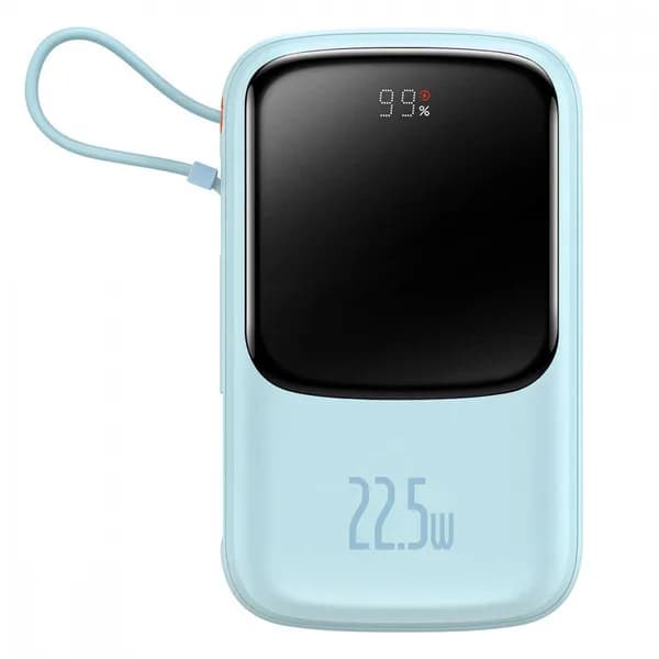 POWER BANK Baseus Qpow2 Digital Display, 20000mAh, 22.5W, 2 x USB Type-C output/input, 1 x Lightning, 1 x USB, include cablu USB la USB Type-C 30cm, albastru "PPQD030103" - 6932172618179