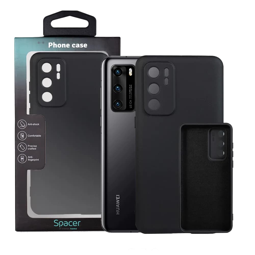 Husa Huawei telefon P 40, negru, tip back cover, material flexibil silicon + interior cu microfibra, "SPPC-HU-P-40-SLK"