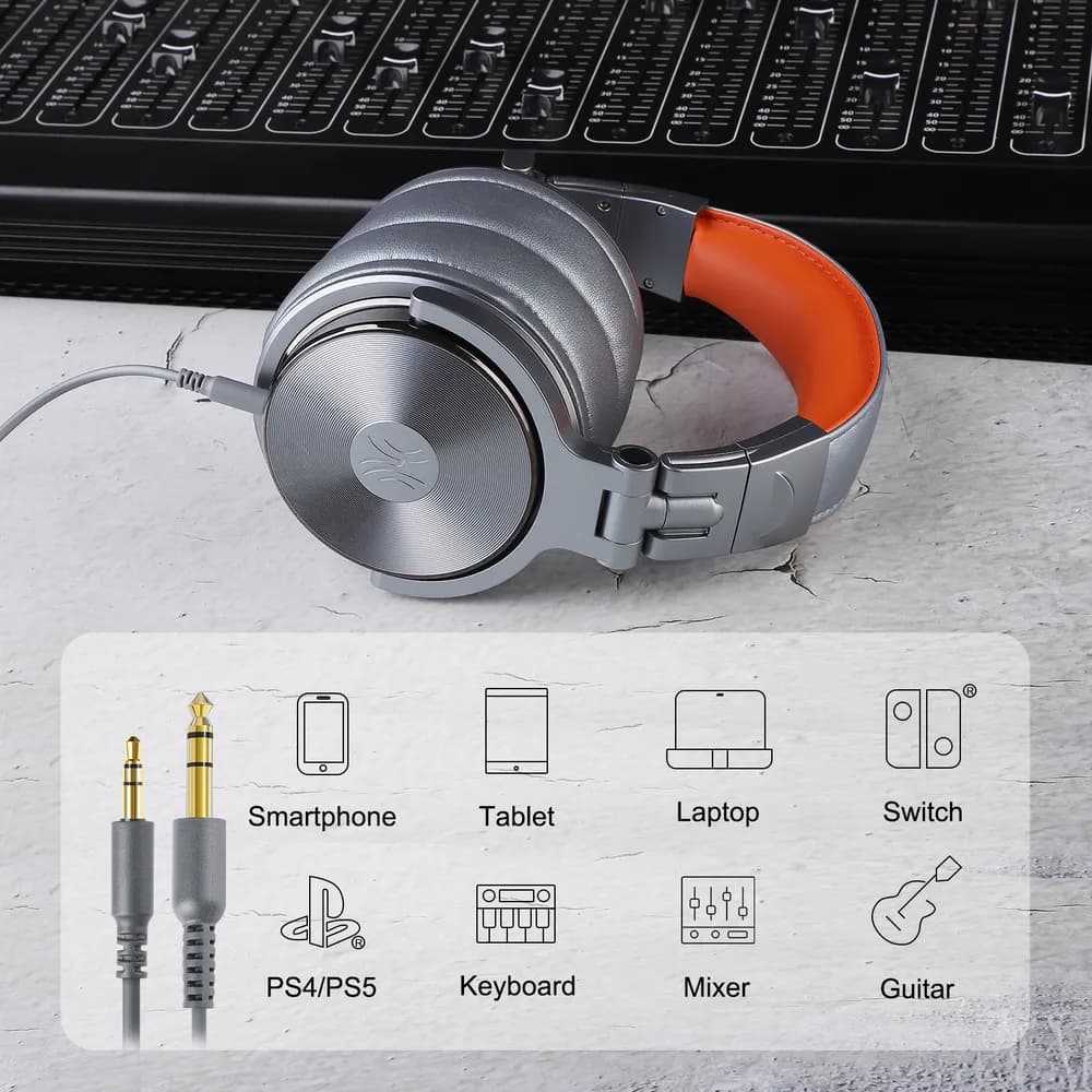 Casca OneOdio cu fir detasabil, tip over ear, utilizare profesionala, DJ, conectare prin Jack 3.5 mm | Jack 6.35 mm, difuzor 50 mm, impedanta 32 Ohm, gri, "Pro50-Deep-Grey" — miniatură