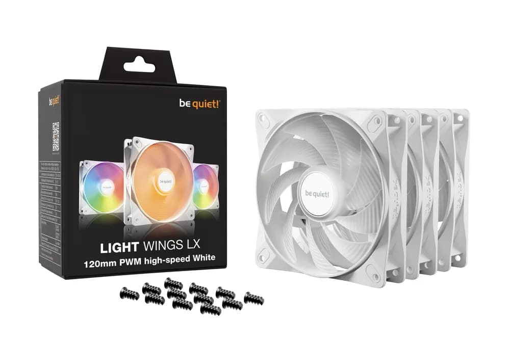 Set 3 ventilatoare be quiet "LIGHT WINGS LX", 120mm, max. 2100 RPM, Rifle Bearing, 4pin PWM, alb, "BL125" — miniatură