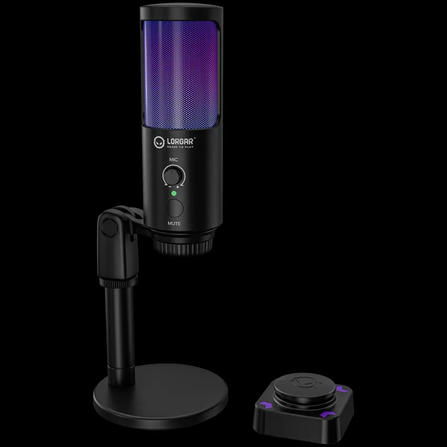 LORGAR SMP40, RGB Microphone with external mute button and metal stand, Black "LRG-SMP40-BK"