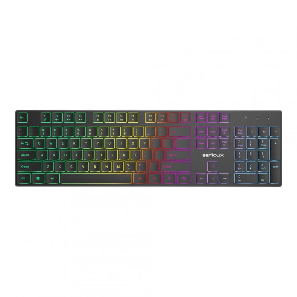 Tastatură office cu iluminare * Mod: USB cu fir * Număr tastă: 104 * Material: ABS * Culoare: Negru * Layout: SUA * Tip interfață: USB * Dimensiune: 438*126*26 mm * Compatibil cu Windows 2000/XP/Vista/Windows7/8/10/Mac — miniatură