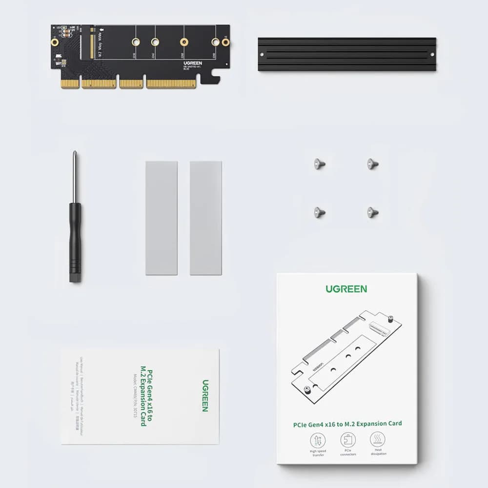 ADAPTOR Ugreen, "CM465" M.2 (M)(NVMe) la PCle 4.0, adaptor pt. SSD M.2 cu form factor 2280/2260/2242/2230, radiator (Heat Sink) "30715" - 6957303837151 — miniatură