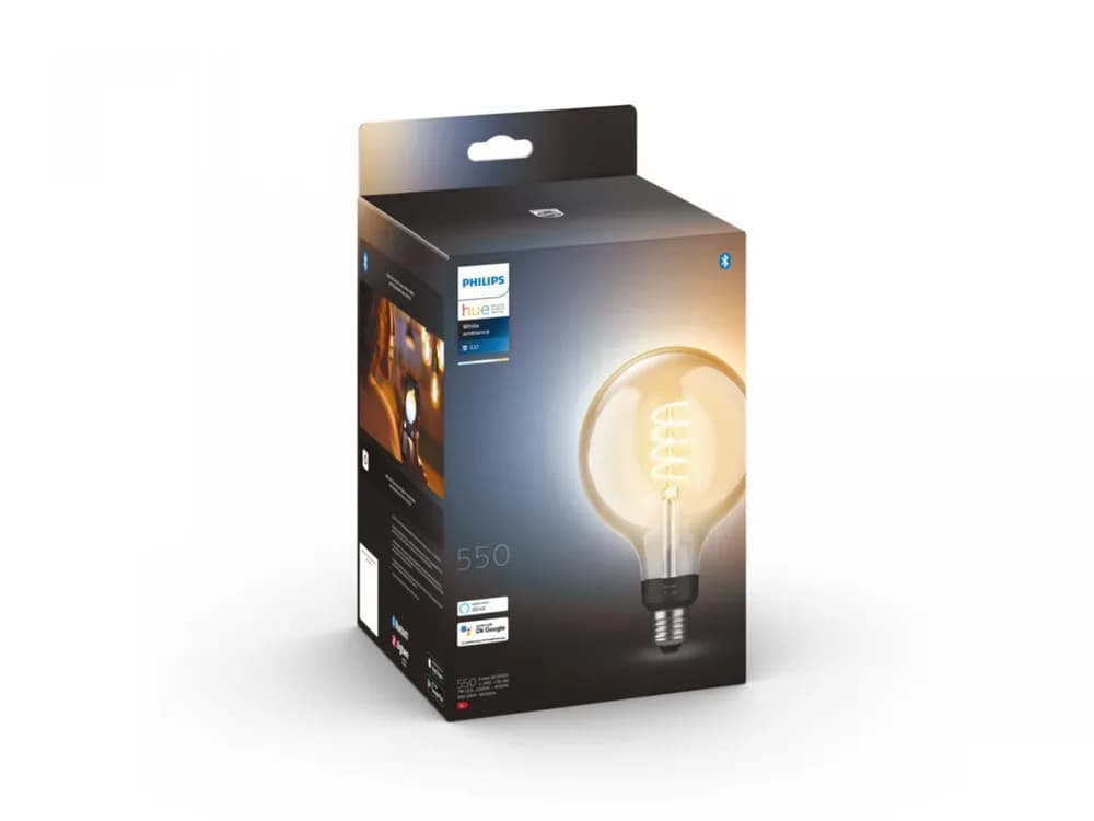 Bec LED inteligent vintage (decorativ) Philips Hue Filament Glob G125,Bluetooth, E27, 7W (40W), 550 lm, lumina alba (2200-4500K) — miniatură