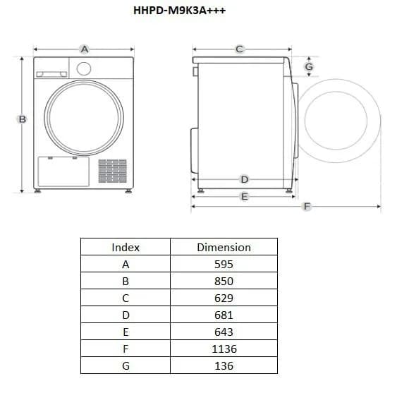 Uscator de rufe HEINNER HHPD-M9K3A+++, 9 kg, Inverter, Clasa: C, Alb — miniatură