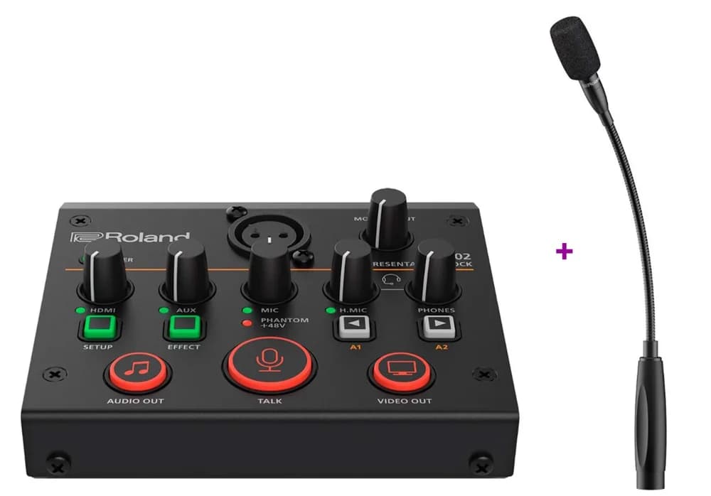 Pachet pentru videoconferinta cu dispozitiv de captura video prin USB 3.0 Roland UVC-02 si microfon Roland CGM-30