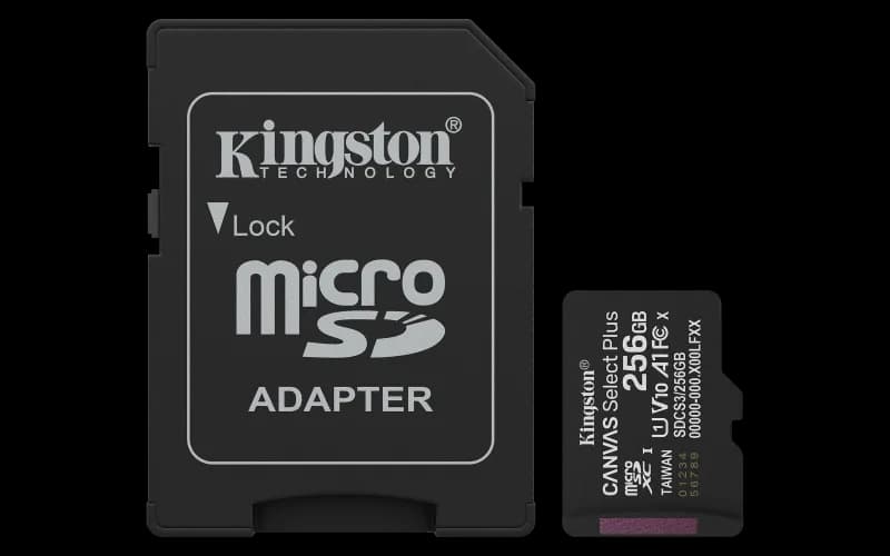 Card de memorie Kingston Canvas Select Plus Gen3 Micro-SDXC, 256 GB, Clasa 10 + Adaptor