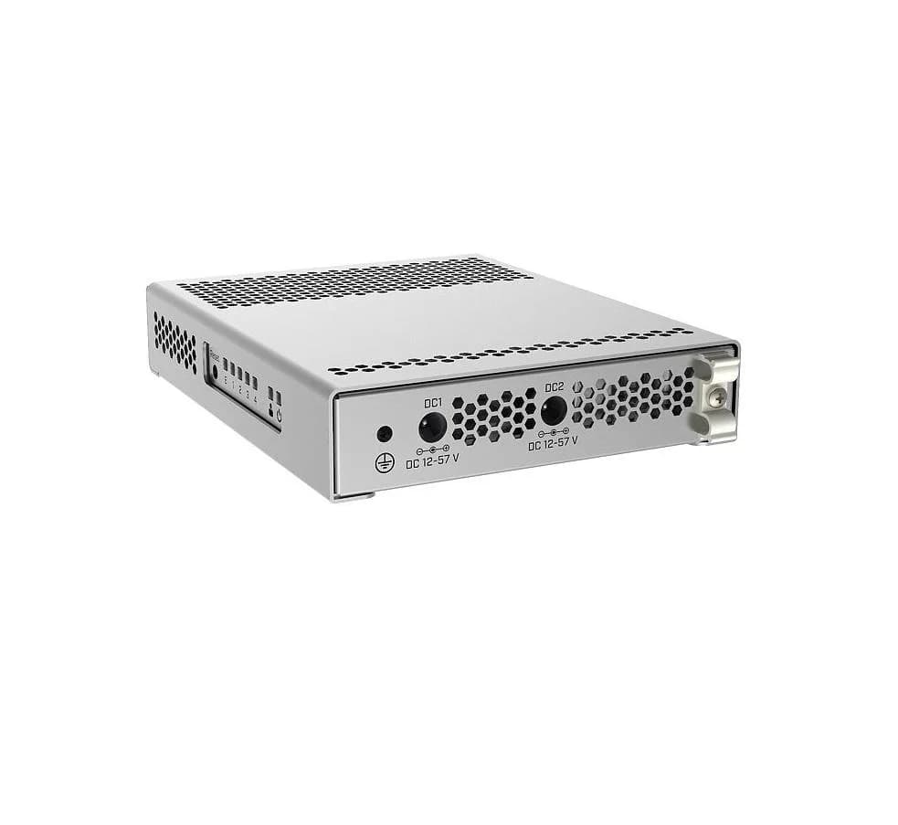 Mikrotik Cloud Router Switch, CRS305-1G-4S+IN; 4XSFP+, 1XGE, dual DCJacks, for high speed ring topology; Five-port desktop switch with oneGigabit Etherent port and four SFP+ 10Gbps ports; 1* CPU core count; CPUnominal frequency: 800 MHz; Size of RAM: 512 MB; Storage size: 16 MB;PoE in: 802.3af/at