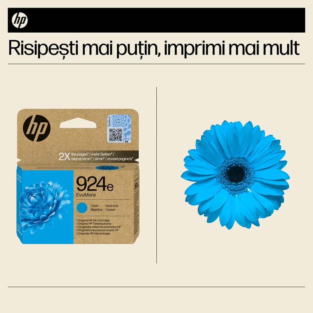 Cartus Cerneala Original HP Cyan, nr.924E, pentru OJ Pro 8122e|8132e, 0.8K, incl.TV 1.2 RON, "4K0U7NE" — miniatură