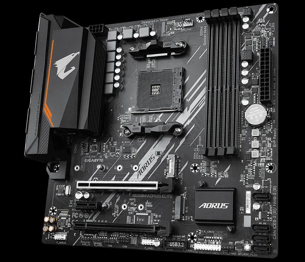 PLACA de BAZA Gigabyte "B550M AORUS ELITE", skt AM4, mATX, AMD B550, 4 x DDR4, max. 128 GB, 4 x SATA, 1 x M.2, 7.1, "B550M AORUS ELITE" — miniatură