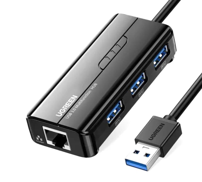 ADAPTOR RETEA Ugreen, "20265" extern, USB 3.0 (T) la port Gigabit RJ-45, porturi USB: USB 3.0 x 3, LED, negru "20265" - 6957303822652