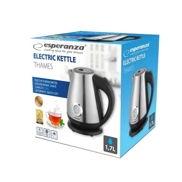 Fierbator electric Esperanza Thames EKK029 cu termometru 2200W 1.7lInox "EKK029" — miniatură