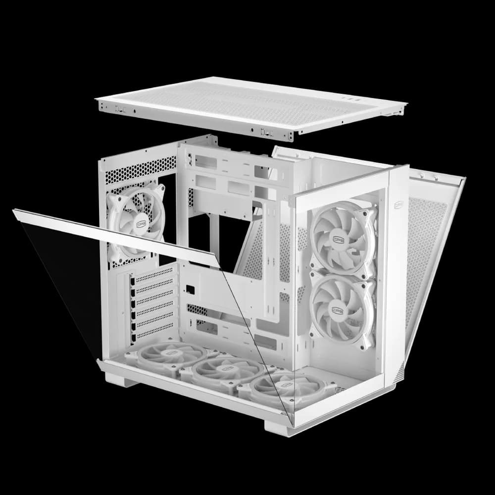 CARCASA PCCOOLER, Middle Tower, ATX, fara sursa, sticla securizata, 6 ventilatoare incluse, iluminare ARGB, negru, USB 3.2 gen 1 x 2, USB Type-C x 2, mic, audio, "C3 T500 ARGB WH" — miniatură